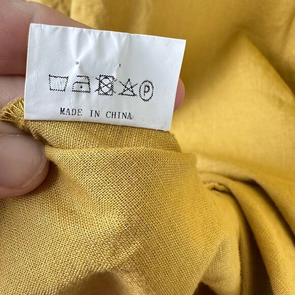 Boho Linen Button Down Tunic Size XL Gold Long Sleeve Embroidered Hi Low Indie - Picture 10 of 10